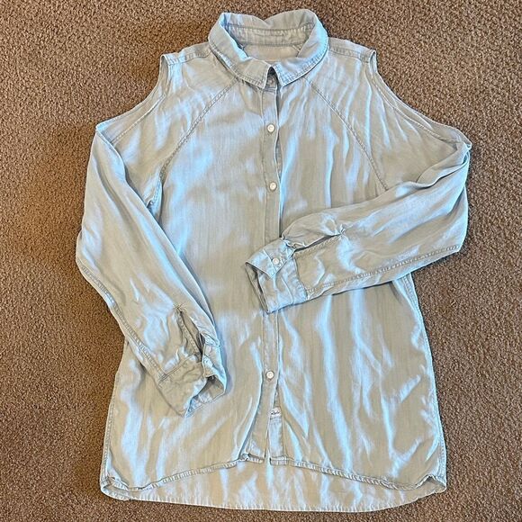 Rails Women’s Light Blue Cold Shoulder Button Down Shirt - Size XS - Picture 1 of 9